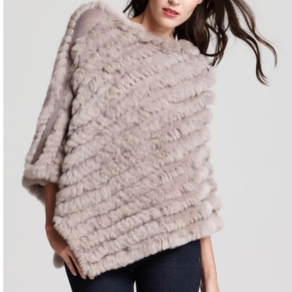 BCBG Max Azria Genuine Rabbit Fur Poncho